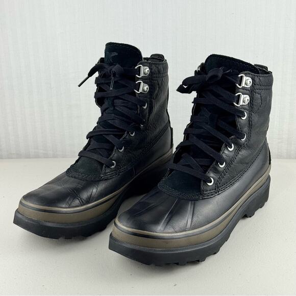 Sorel Caribou Storm Shearling Full-Grain Black Leather Lace-Up Boots Men’s 9.5 - Picture 1 of 11